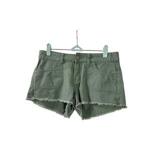 Blue Asphalt Womens Green Raw Hem Cut Off Denim Booty Shorts Size 3/26 Cotton